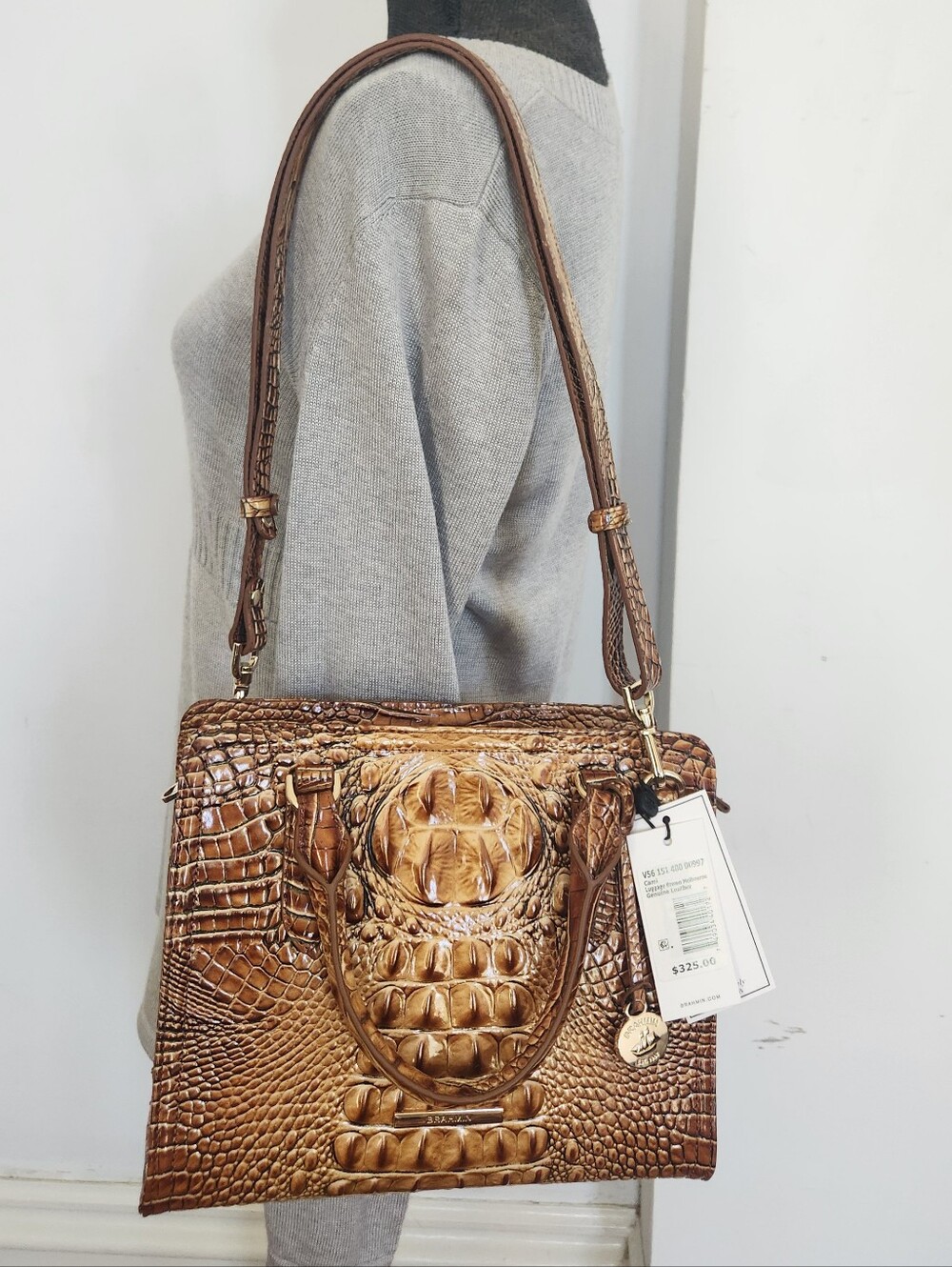 Brahmin Cami Luggage Brown Shoulder Bag Croc-Embossed Leather Satchel & Wallet - Picture 12 of 12